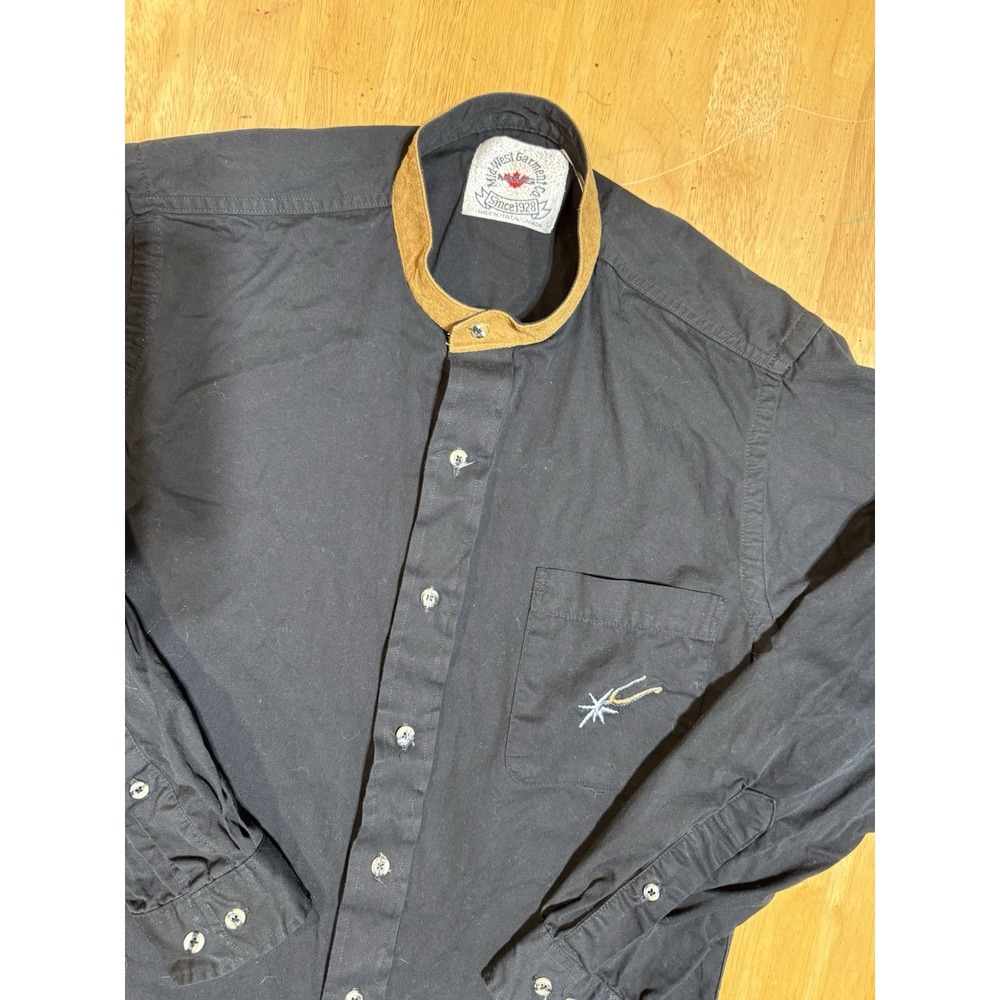 Mid West Garment Co Shirt Mens Black Embroidered Western Band Collar Canada Made